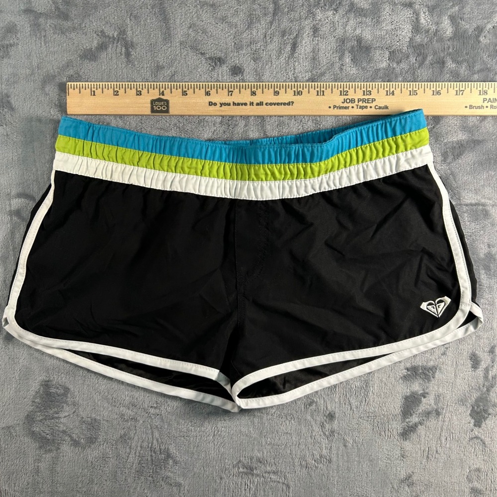 Roxy Womens Black Athletic Shorts Rainbow Trim Pockets Size 9 - Picture 3 of 6